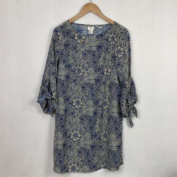 H&M x William Morris & Co 8 Floral Print Tunic Shift Dress Blue Tie Sleeves - Picture 2 of 12